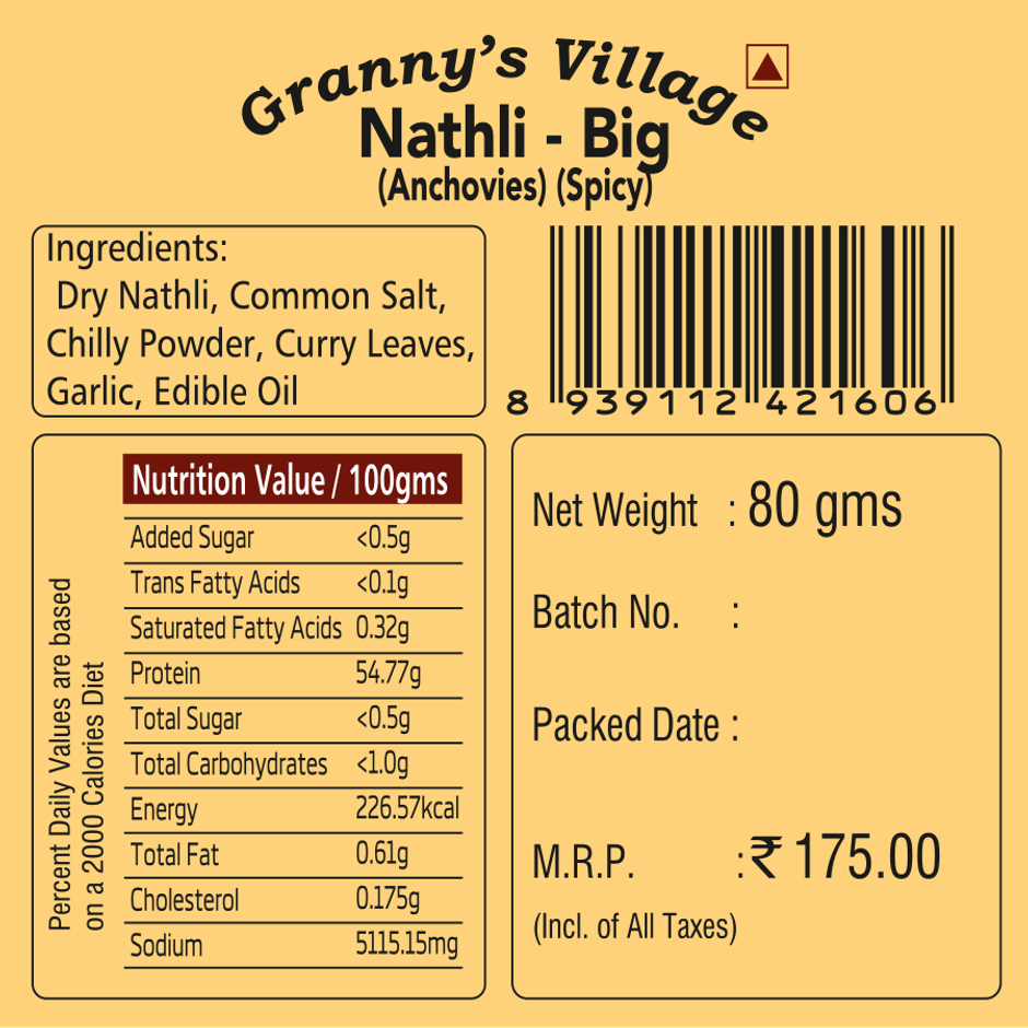 Granny's Village Dry Fish Nethli Big (Spicy)