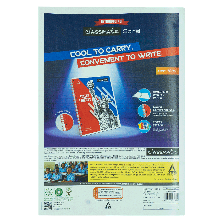 Classmate Longbook Unruled (140 Pages, 30 x 21 cm, Assorted Designs)