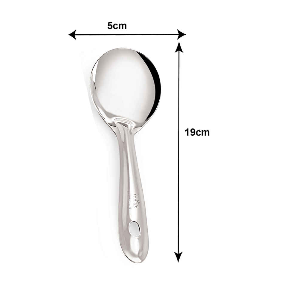 Petals Stainless Steel Cooking/Serving/Spatula- Oval Pan Spoon/Salad/Curry Server | 19 cm