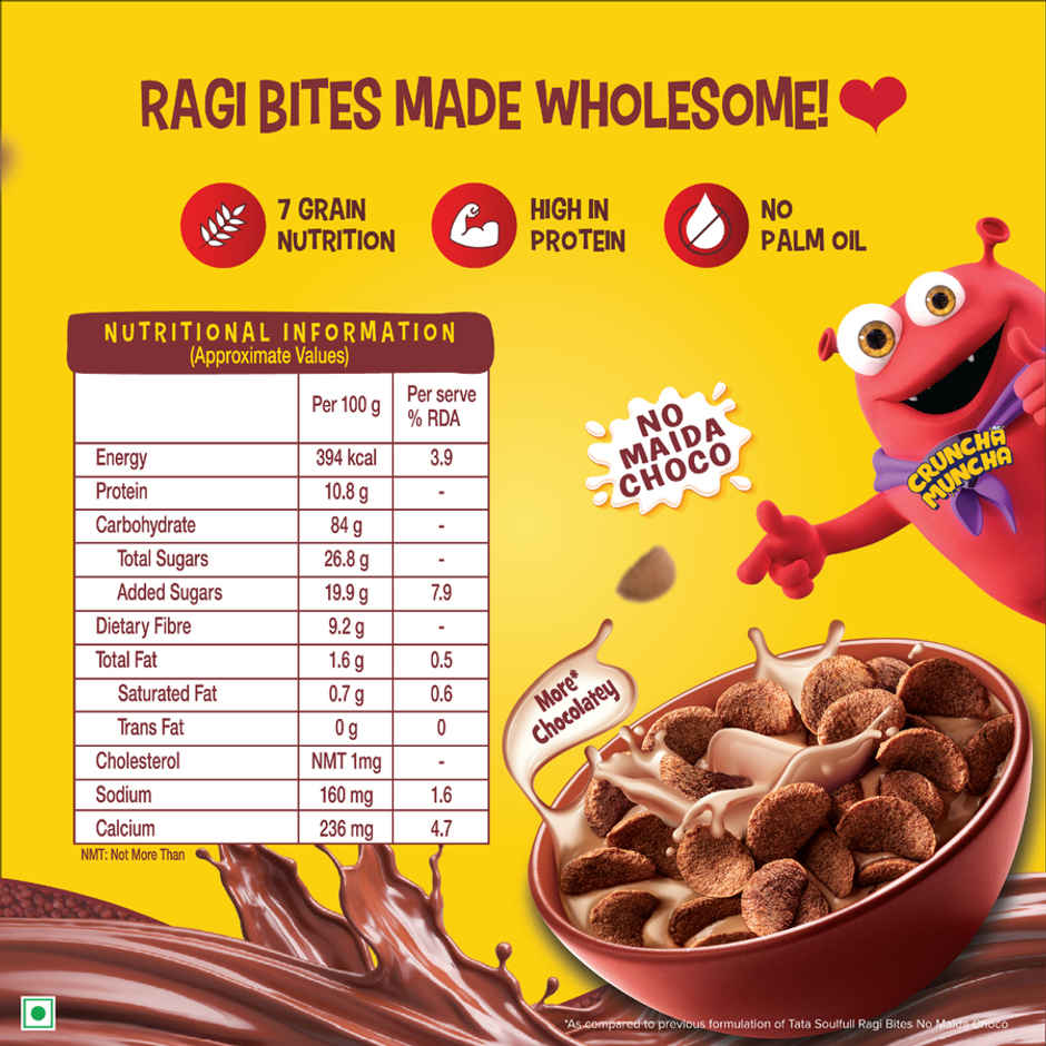 Tata Soulfull Ragi Bites No Maida Choco, Yummy Chocolatey, 7 Grains, Breakfast Cereals