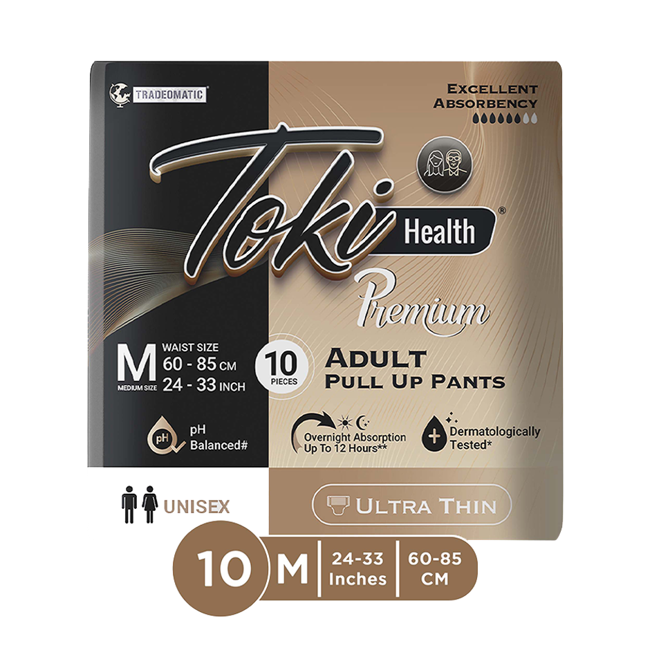 TokiHealth Ultra Thin Premium Pull Up Adult Diapers | Size M | Waist 24-33 Inches |Pack Of 10