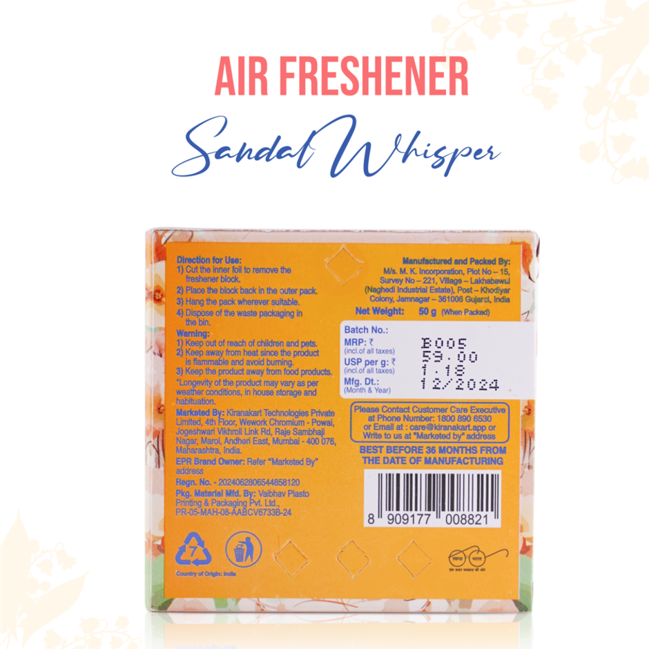 BAY6 Bathroom Air Freshener Blocks - Sandal - Long Lasting Fragrance