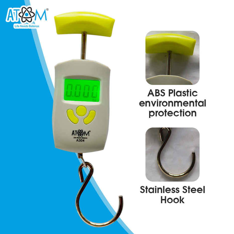 ATOM/Aliston A 304 Digital Hanging Scale With Capacity 50 kg | Stainless Steel Hook For Luggage