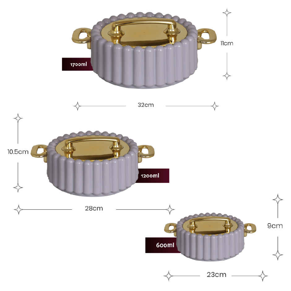 Selvel Volvo Insulated Casserole | (1700ml, 1200ml, 600ml) | Keeps Food Hot | Lid Grey