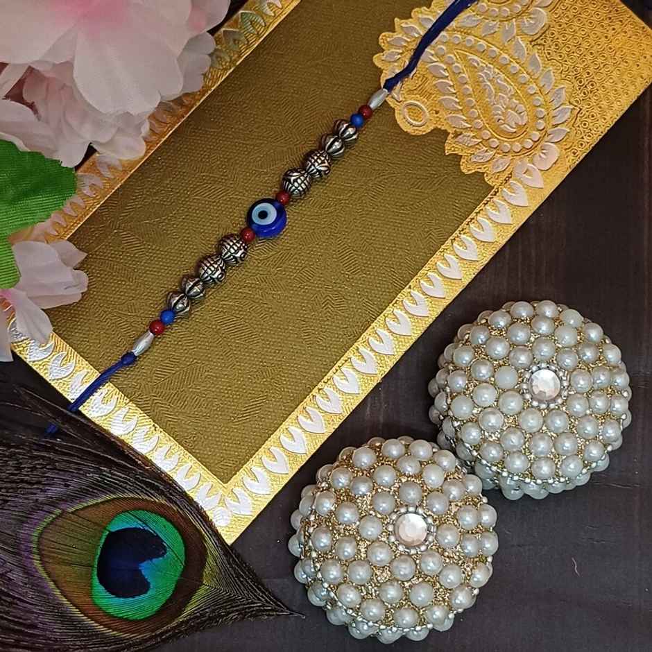 Evil Eye Rakhi | Antique Silver Beads | Gullak