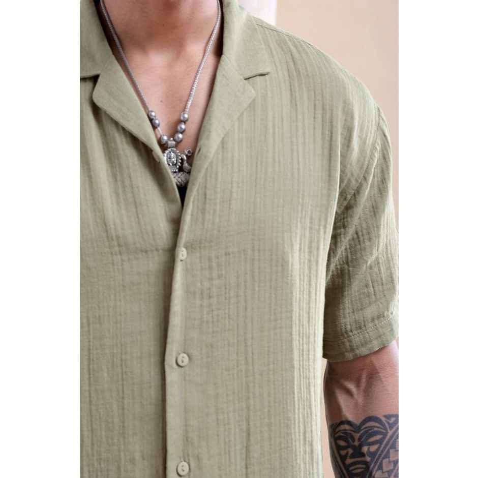 The Indian Garage Co Men | Regular Solid Resort Shirt And Boxers | Sage Green | M