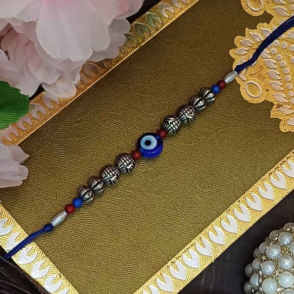 Evil Eye Rakhi | Antique Silver Beads | Gullak
