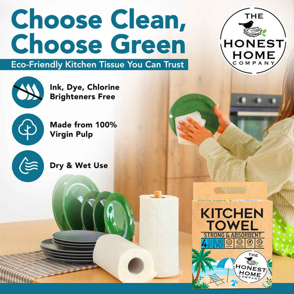 The Honest Home Company 4 in 1 Kitchen Towel 2 Ply | 60 Pulls Per Role