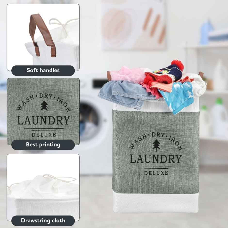 Kolorr 90L Laundry Bag For Clothes/Large Cloth Hamper Basket Foldable With Lid Fabric Cover Grey