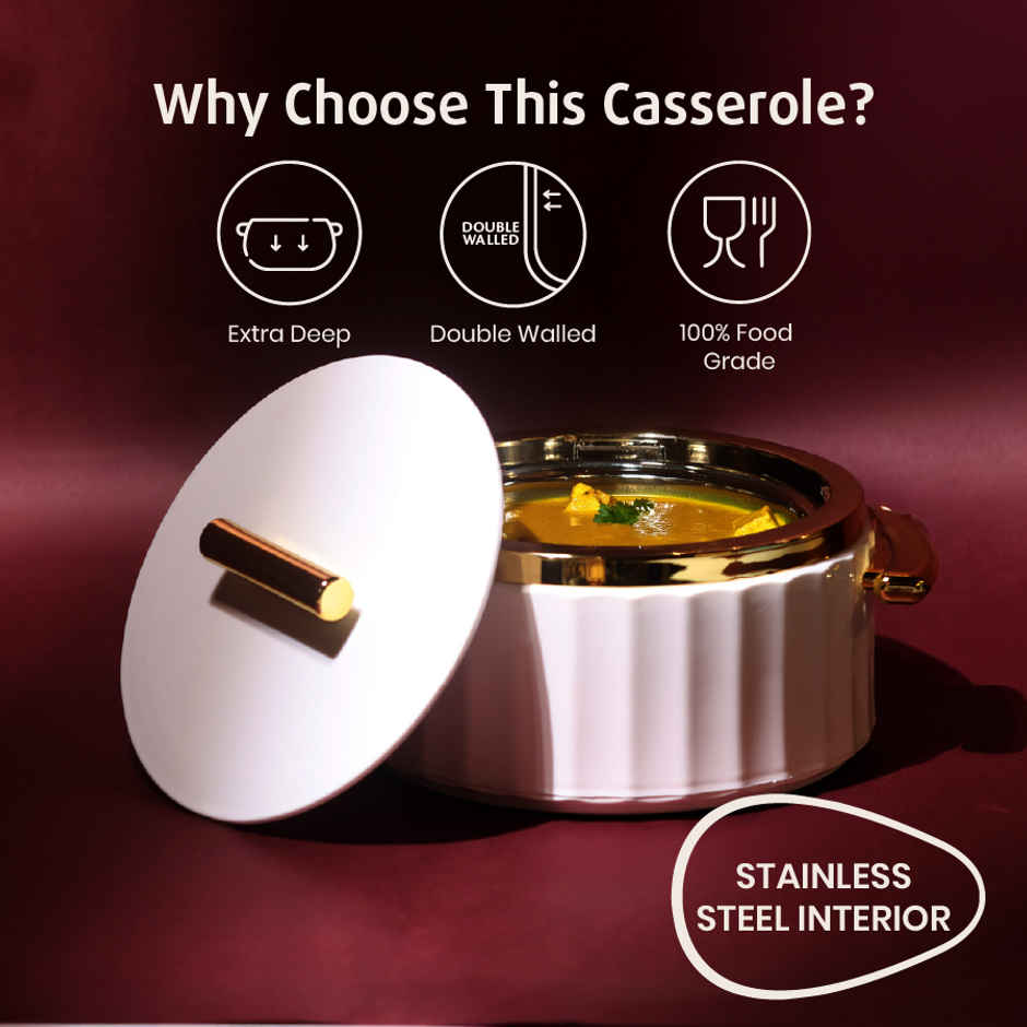 Selvel Camry Insulated Casserole | (1700ml)| Keeps Food Hot | White