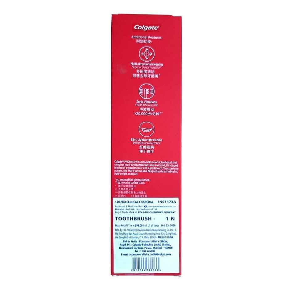 Colgate Proclinical 150 Charcoal Battery Powered Toothbrush, Electric Toothbrush With Soft Bristles And Strong Strokes