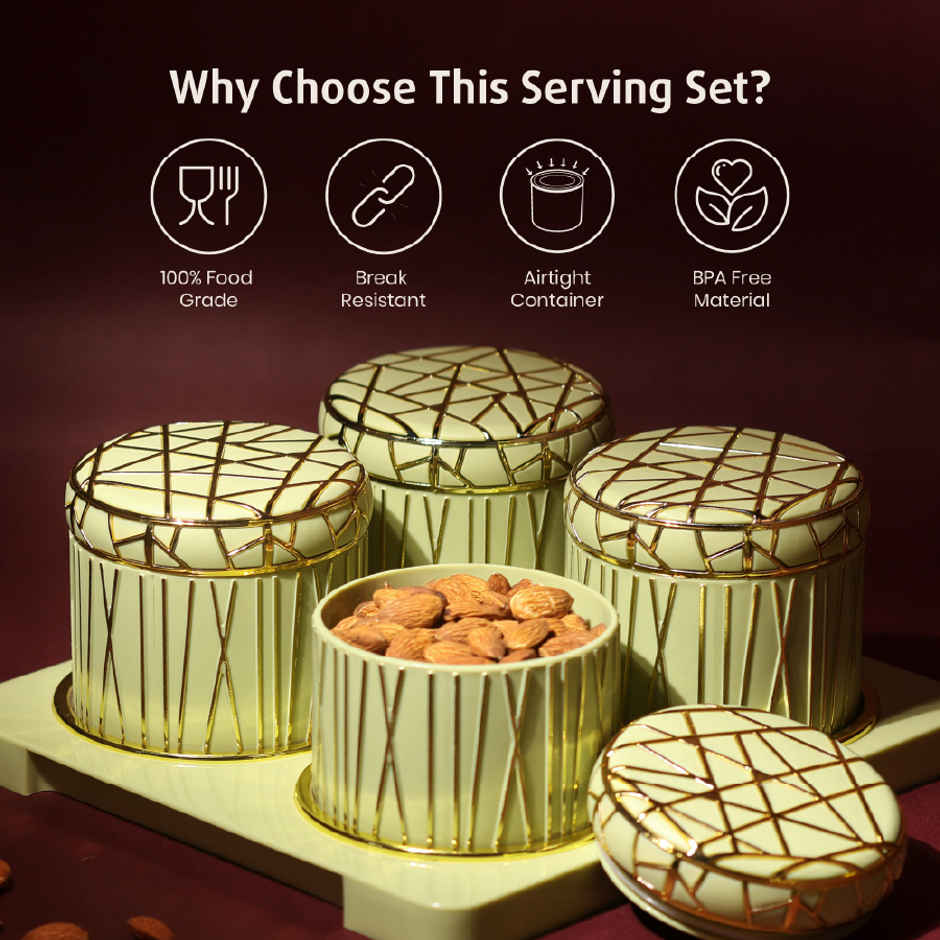 Selvel Royal Linex Airtight Dry Fruit Container| 450ml Each |With Serving Tray|Lime Green