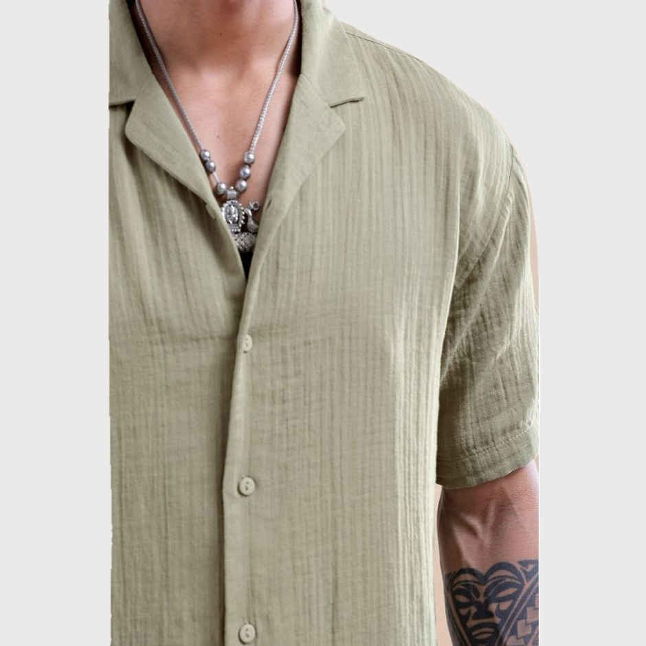 The Indian Garage Co Men | Regular Solid Resort Shirt And Boxers | Sage Green | S