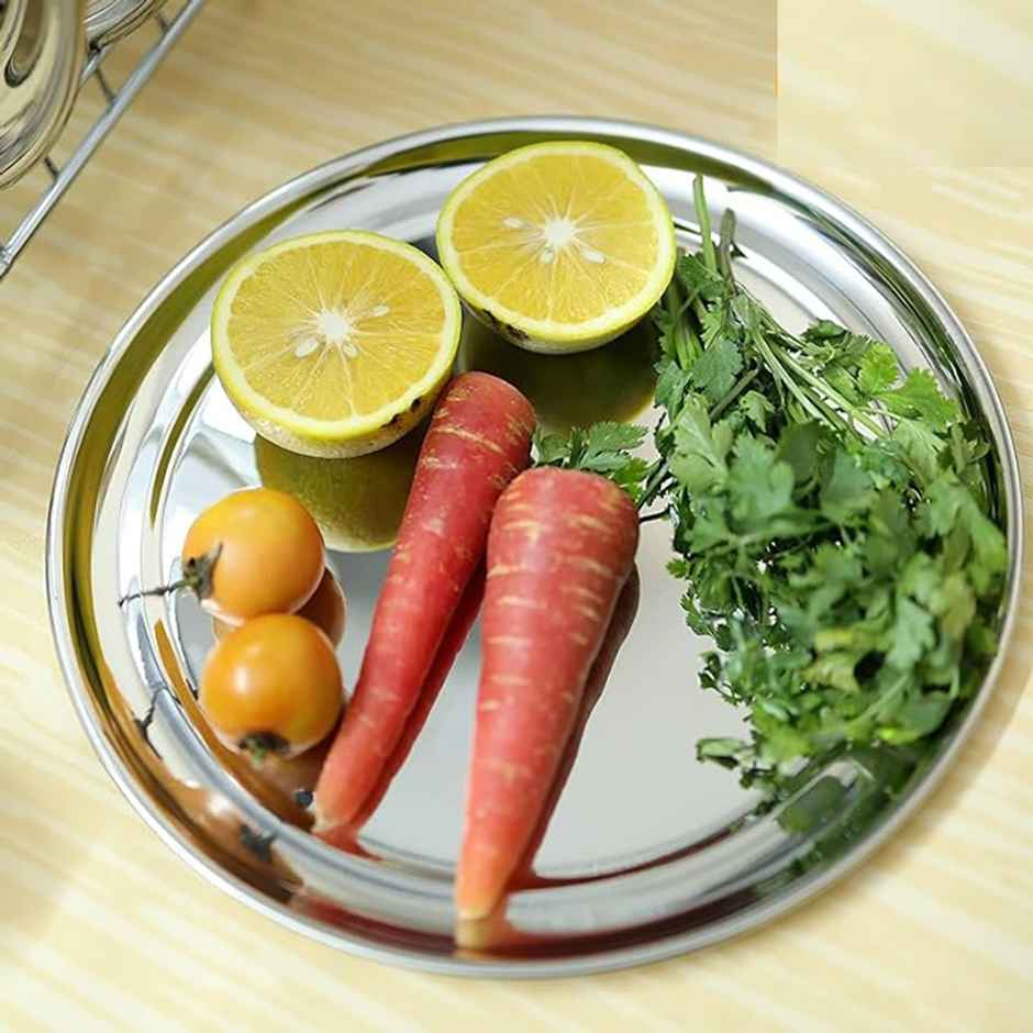 Petals Premium Stainless Steel Thali Nashta Breakfast Half Plate | 23 Cm - 9 inch