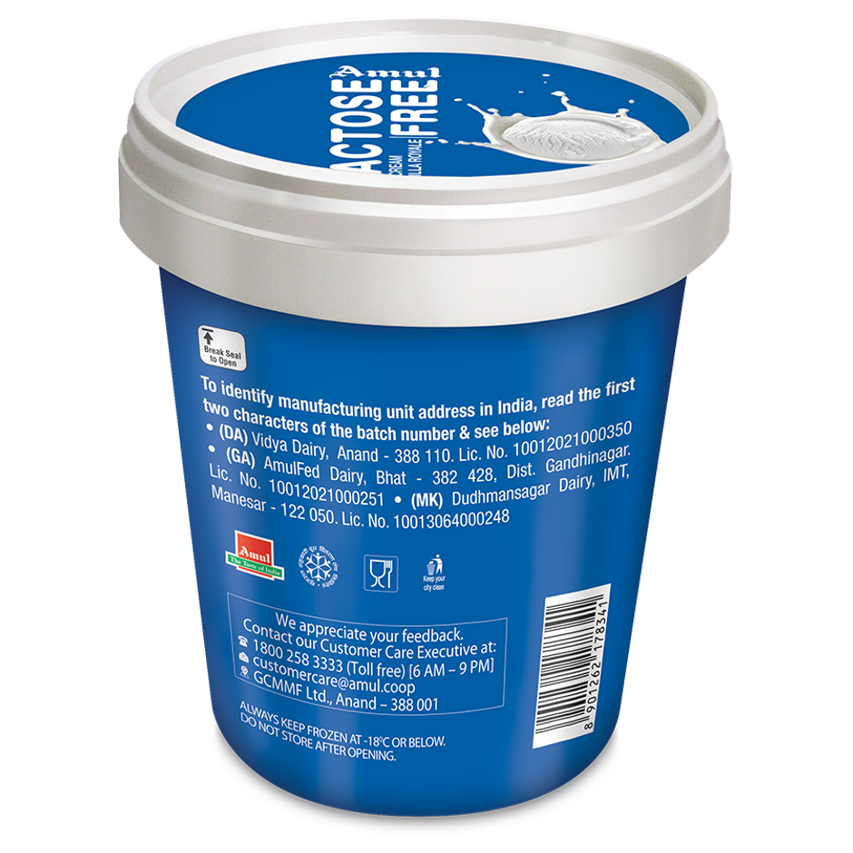 Amul Lactose Free Vanilla Icecream Cup