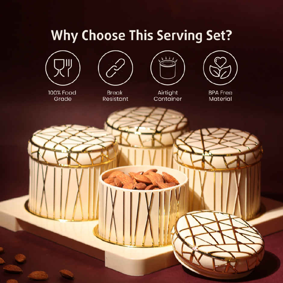 Selvel Royal Linex Airtight Dry Fruit Container | 450ml Each | With Serving Tray | Ivory