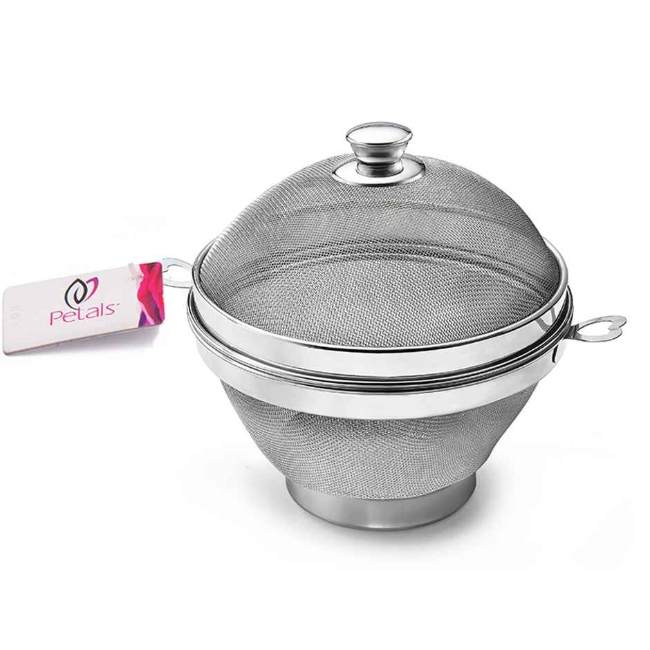 Petals Mosquito Fly Protector Round Fruit Vegetable Basket With Heavy Lid | 25 Cm Diameter