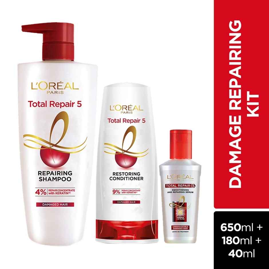 L'Oreal Paris Total Repair 5 Serum, Shampoo & Conditioner 650 ml + 180 ml + 40 ml