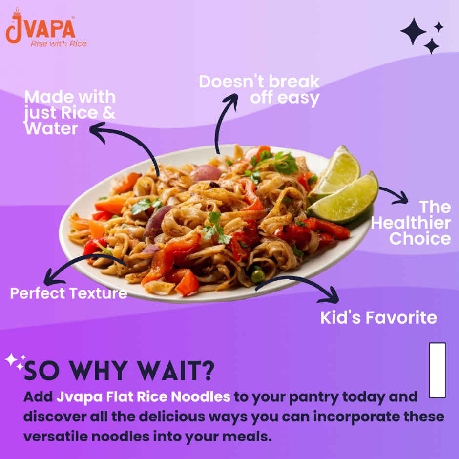 Jvapa Flat Rice Noodles (3mm) | Rice | Naturally Gluten-Free | No Maida | Pad Thai & Pho Combo