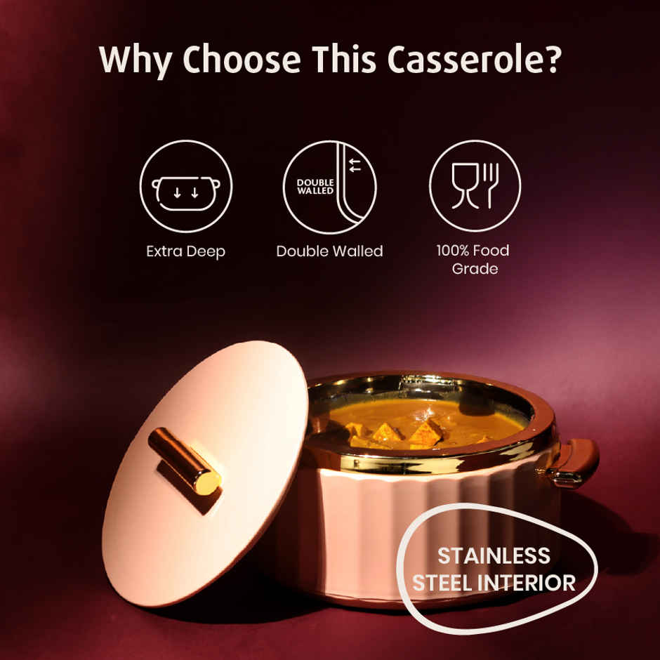 Selvel Camry Insulated Casserole | (1700ml, 1200ml, 600ml) | Keeps Food Hot |Peach