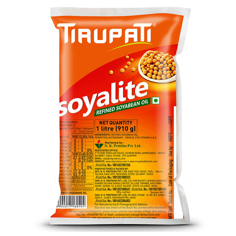 Tirupati Lite Refined Soyabean Oil | Pouch