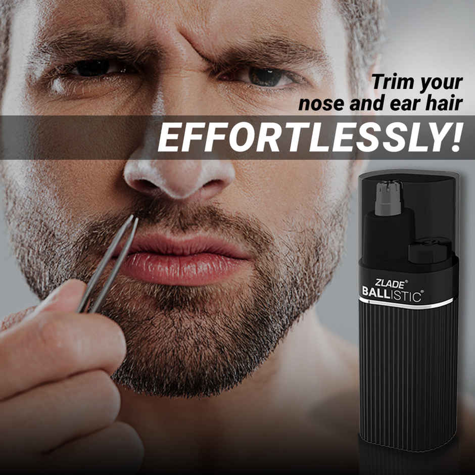 Zlade Ballistic Trimmer for Nose & Ear Hair | AAA Battery-Operated | Waterproof - Black