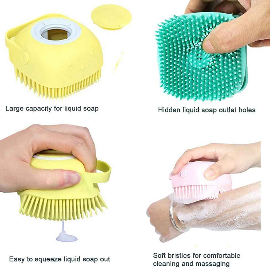 Bronson Professional Silicone Shower Scrubber Exfoliating Bath Brush With Soap Dispenser | Mix Color
