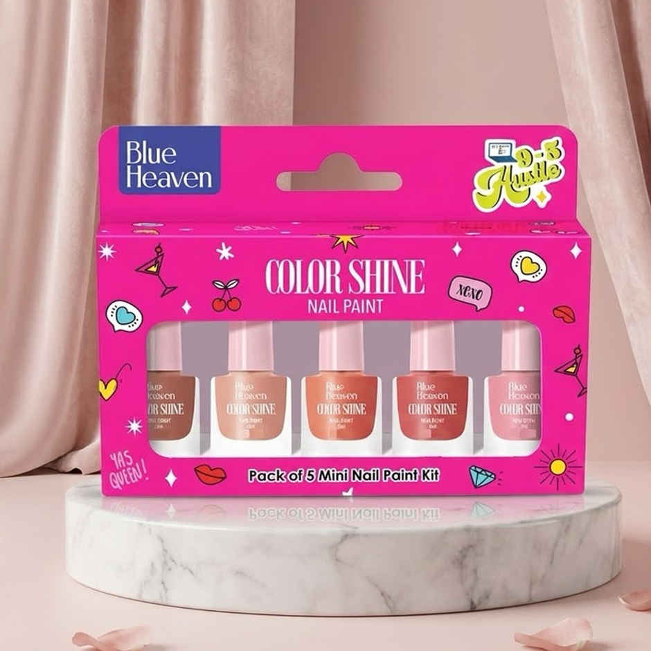 Blue Heaven Color Shine Nail Polish Kit (5pcs) & Kuber Industries 3 Pcs Set Plastic Mini Artificial Plants With Pot (3pcs) Combo