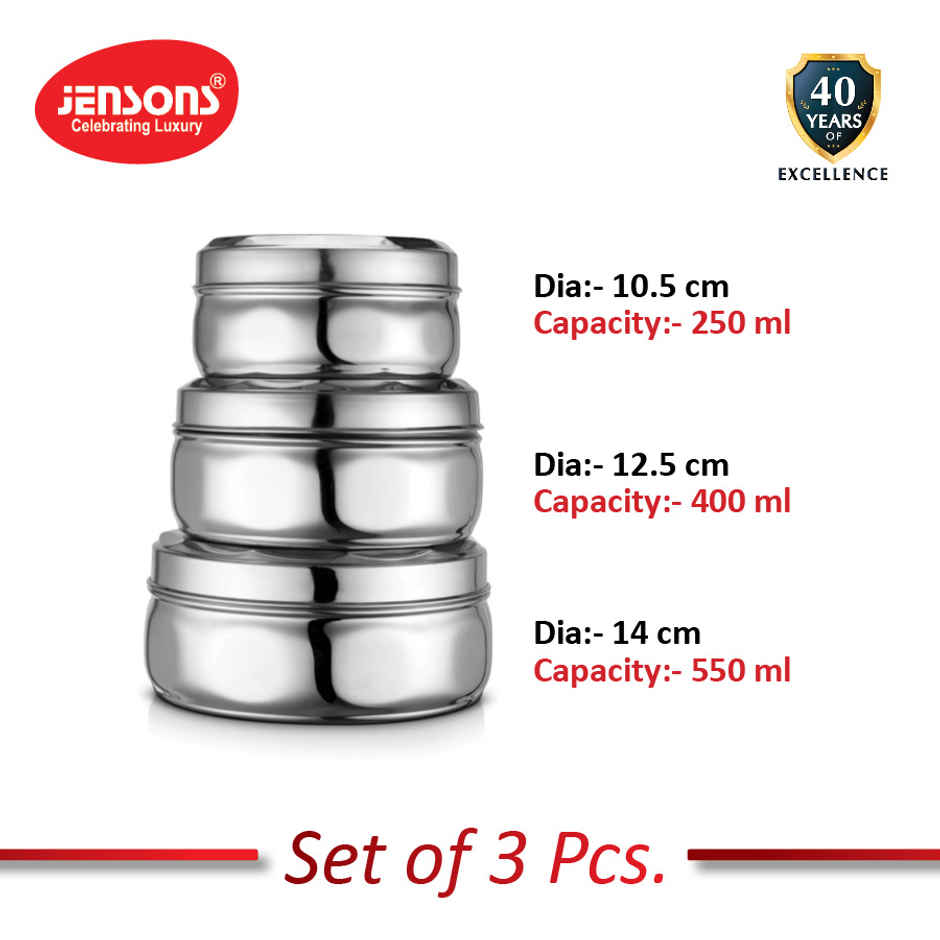 Jensons Ss 3 Pcs Diamond Storage With Steel Lid