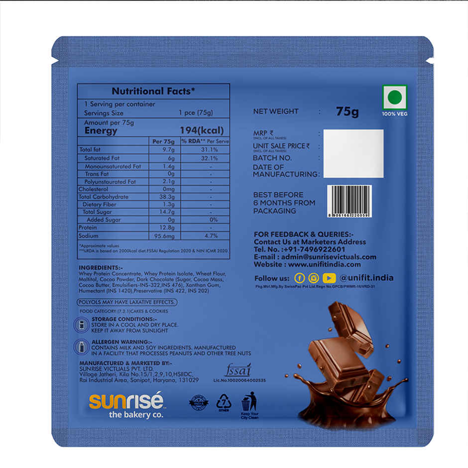 Unifit Chocolate Brownie | Rich And Fudgy | High Protein And Fiber | Guilt-Free Indulgence
