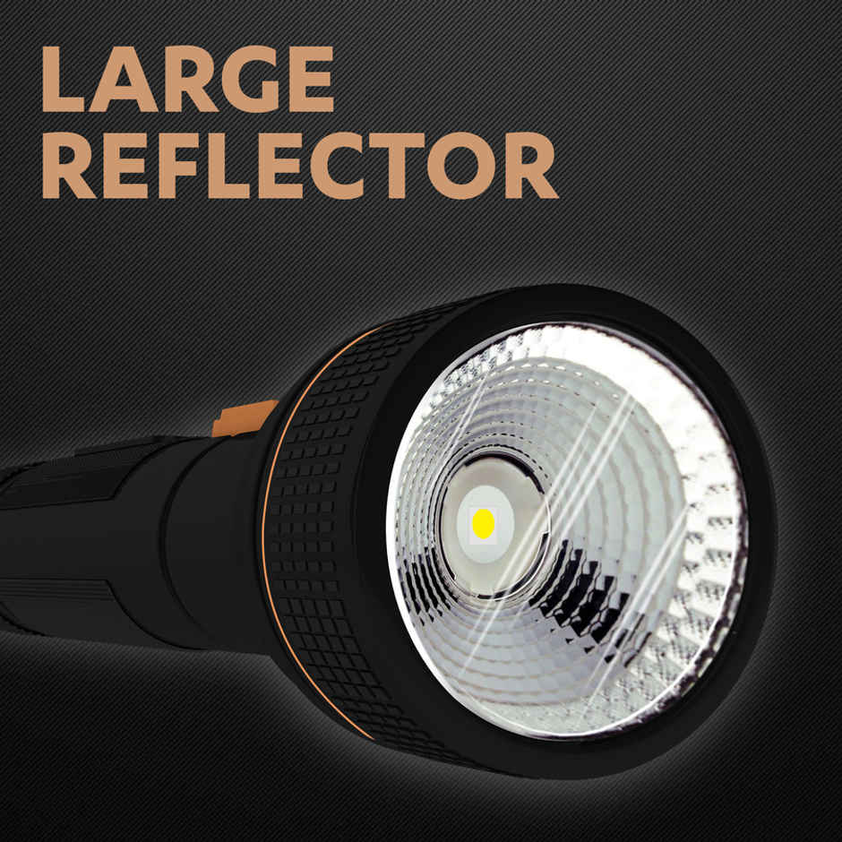Duracell LED Torch, 6000 LUX Super Bright, Ultra-Light, Easy Carry, Large Reflector, 2AA Free,Black