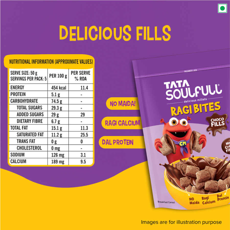 Tata Soulfull Ragi Bites Choco Fills, No Maida, More Cream Filling, Kids Cereal
