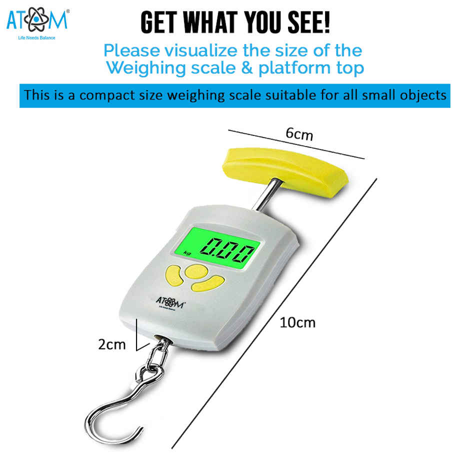 ATOM/Aliston A 304 Digital Hanging Scale With Capacity 50 kg | Stainless Steel Hook For Luggage