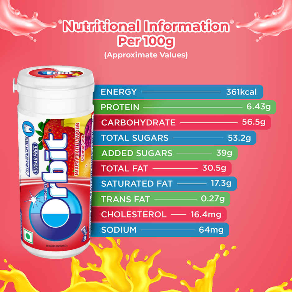 Orbit Mixed Fruit Sugar Free Chewing Gum Tube