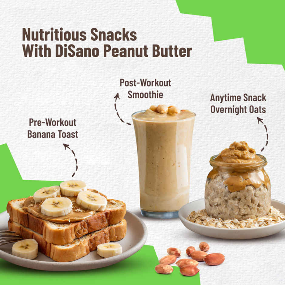 DiSano Natural Peanut Butter - Crunchy, Unsweetened, 28.3% Protein, No Added Sugar, Peanut