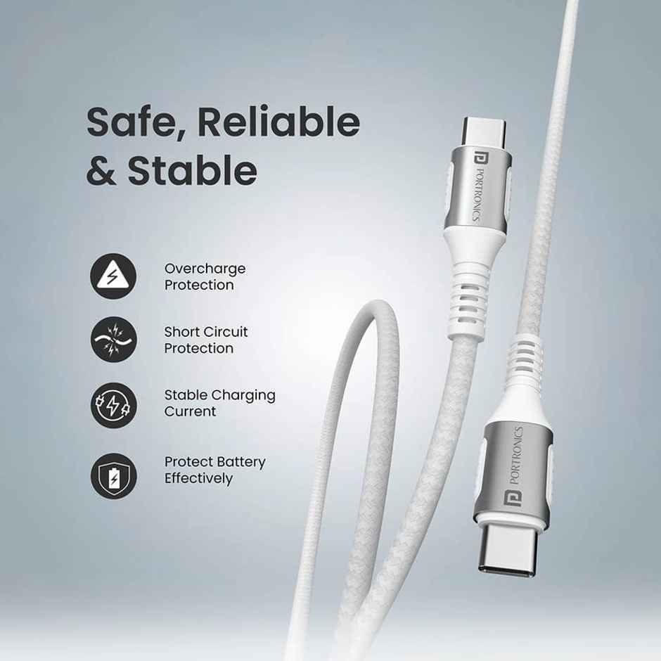 Portronics Type C to Type C Cable | White