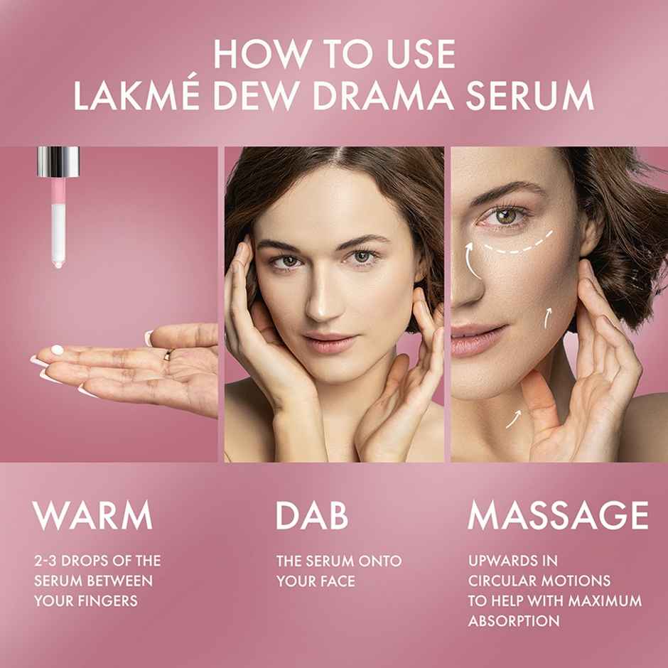 Lakme Dew Drama Serum 6% Vitamin E & Pro-Ceramide For Skin Barrier & Dewy Radiance