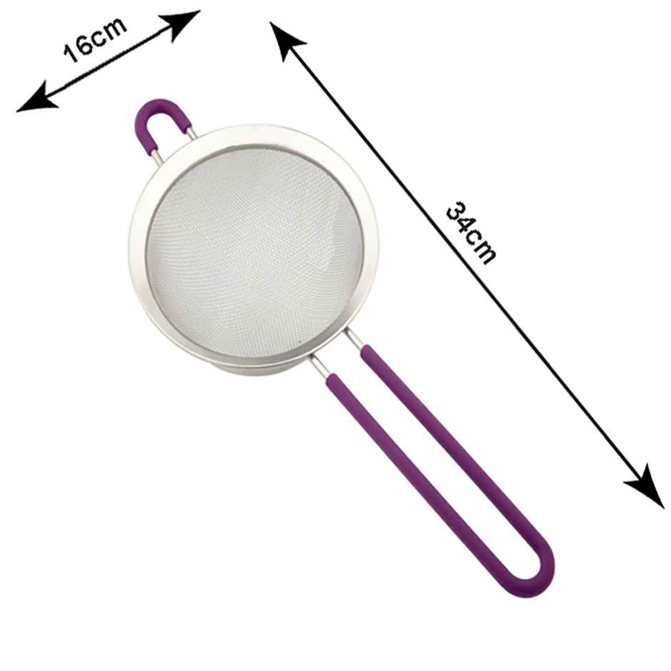 Petals SS Juice Soup Rice Vegetable Strainer Drainer with Silicone Handle | 16 Cm - 6.5 inch