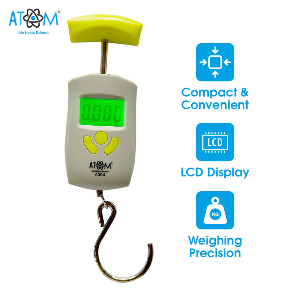ATOM/Aliston A 304 Digital Hanging Scale With Capacity 50 kg | Stainless Steel Hook For Luggage