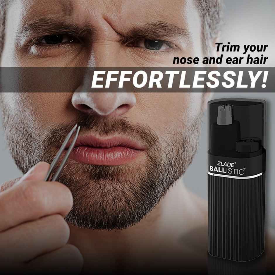 Zlade Ballistic Trimmer for Nose & Ear Hair | AAA Battery-Operated | Waterproof - Black