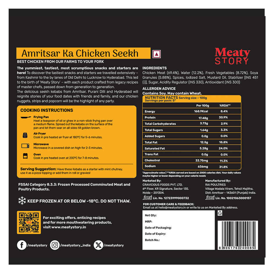 Meaty Story Amritsar Ka Chicken Seekh Kebab