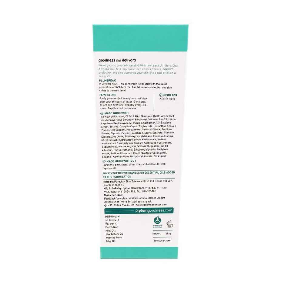 Plum Cica & Hyaluronic Acid Aqua-Light Sunscreen SPF 50 PA+++
