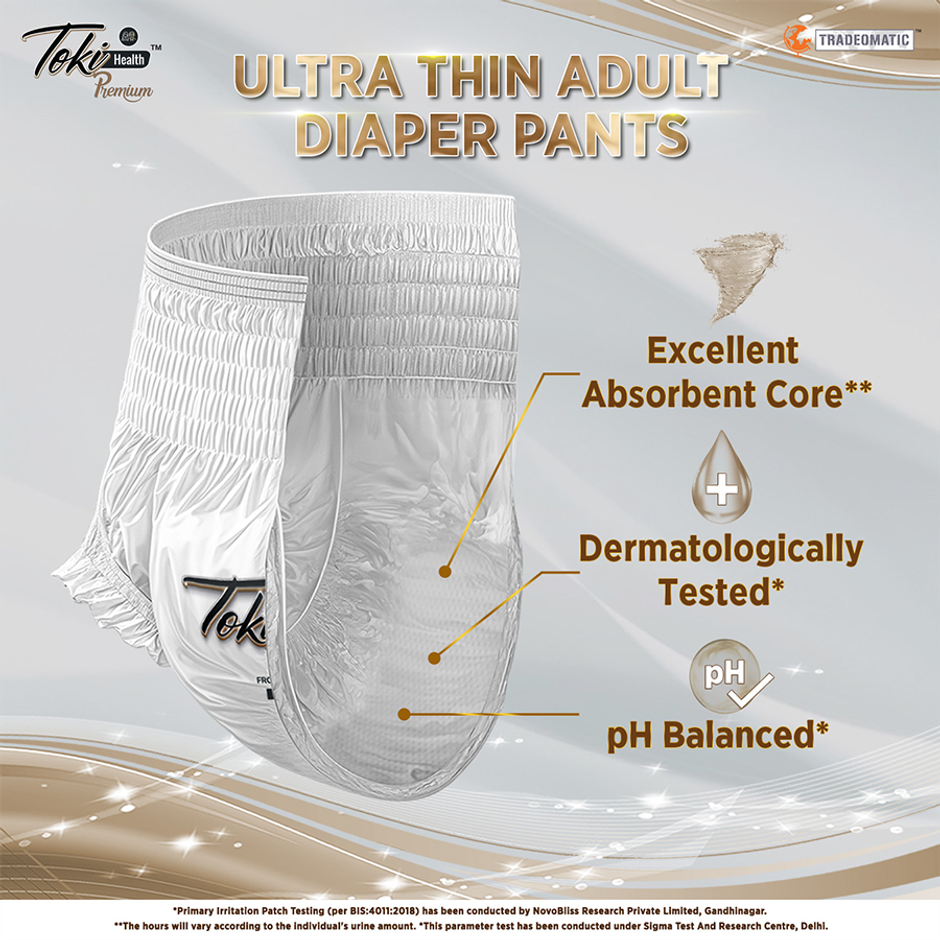 TokiHealth Ultra Thin Premium Pull Up Adult Diapers | Size XL |Waist 35-49 Inches |Pack Of 10 Combo 