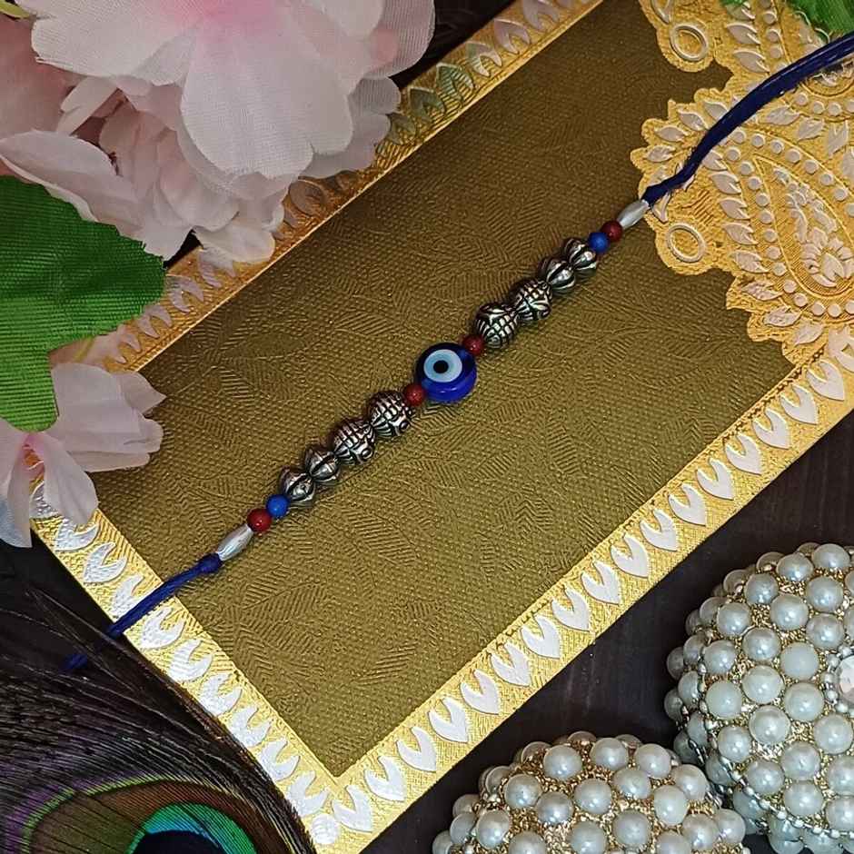 Evil Eye Rakhi | Antique Silver Beads | Gullak