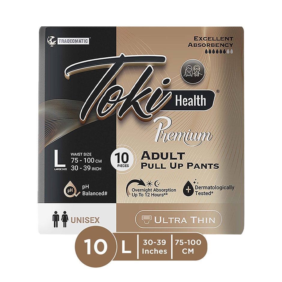 TokiHealth Ultra Thin Premium Pull Up Adult Diapers | Size L | Waist 30-39 Inches |Pack Of 10 Combo