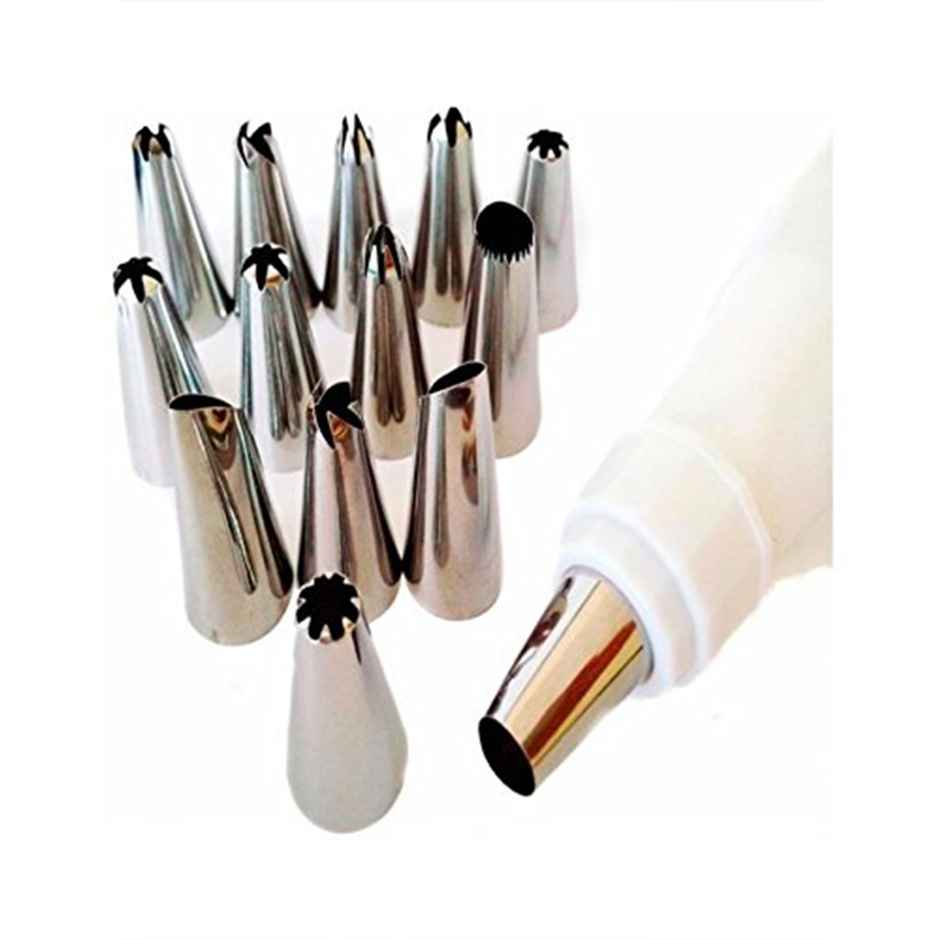 Petals Cake Decorating Set - 12 Inch Icing Piping Reusable Silicone Bag with 6 Steel Nozzles