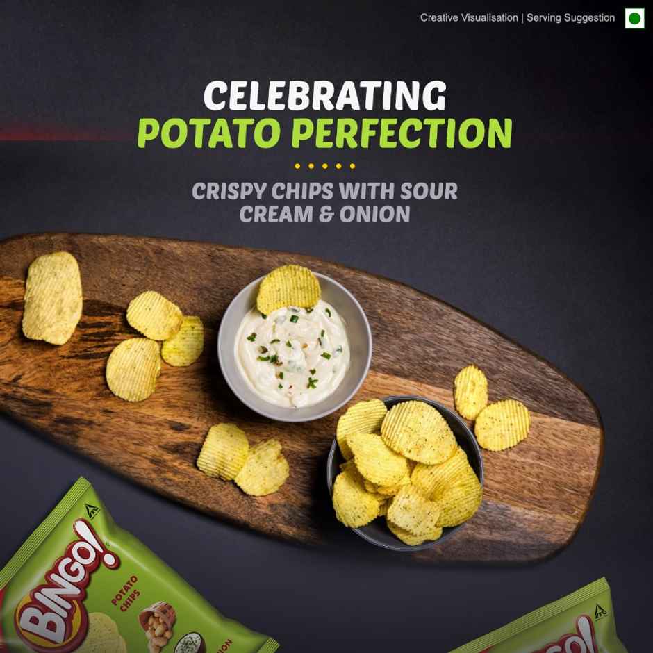 Bingo! Potato Chips - Cream & Onion Chips - Crispy & Crunchy Chips Pack for Snacks Combo