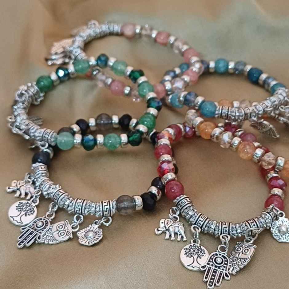 Glass Beads Metal Charms Bracelet Assorted Colours | Gullak