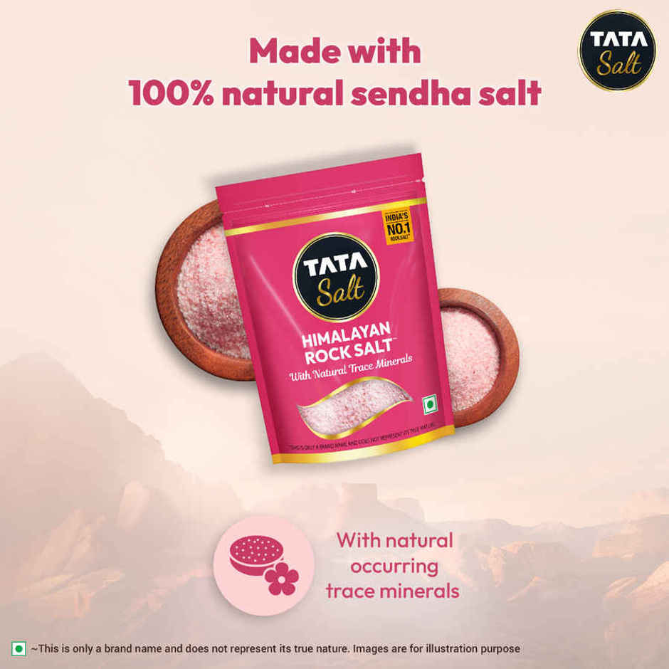 Tata Himalayan Rock Pink Salt Pouch, Premium Sendha Namak, With Natural Trace Minerals, Low Sodium, Crystal Salt