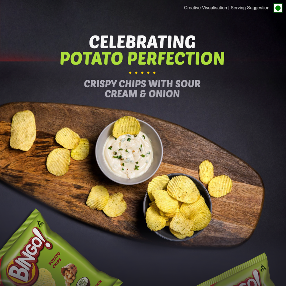 Bingo! Potato Chips | Cream & Onion Chips | Crispy & Crunchy Chips Pack for Snacks